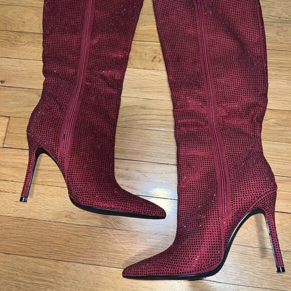 Rhinestone Burgandy High Heel Stilettos (Size 7.5) - BRAND NEW - Picture 4 of 6